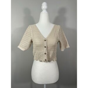 Vtg Rebellion Again Top Small Beige Crochet Open Back Boho Hippie‎ Festival Y2K